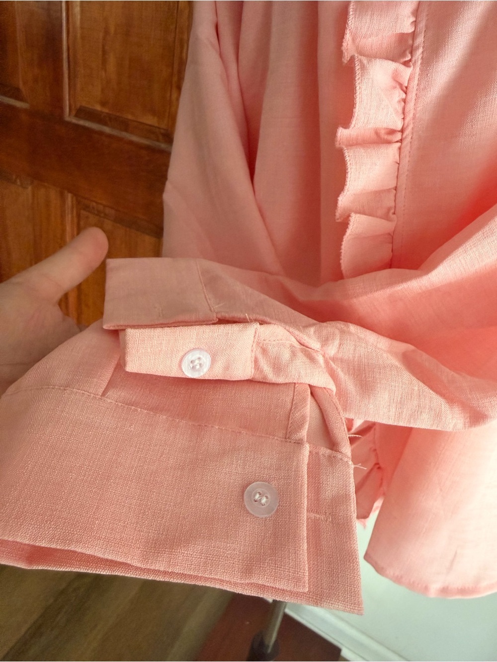 100% Linen Ruffle-Front Blouse - Picture 4 of 12